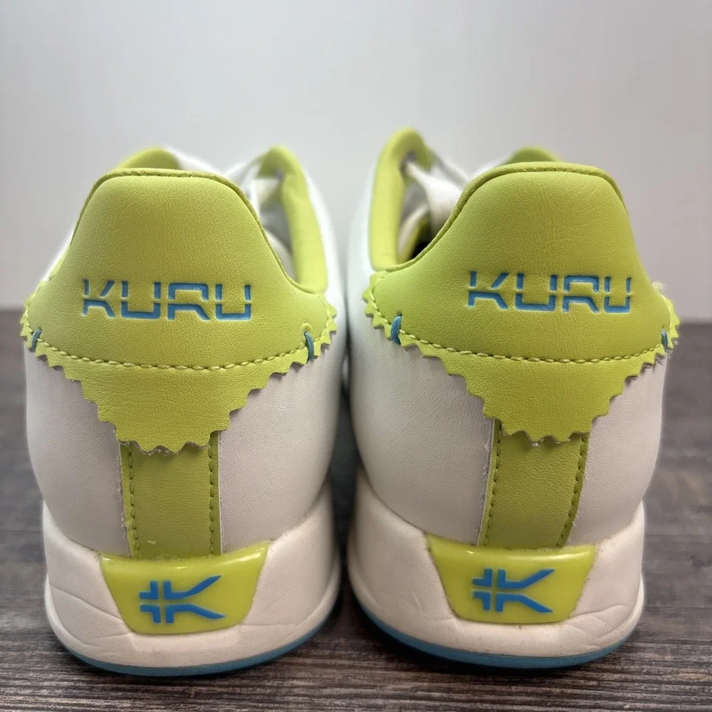 KURU Roam Women's 9 Classic Court Sneaker Leather‎ Shoe Bright White-Pale Lime